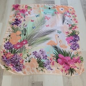 Flamingo Scarf 🌸🦩✨ Colorful Jungle Flowers & Butterflies Beach